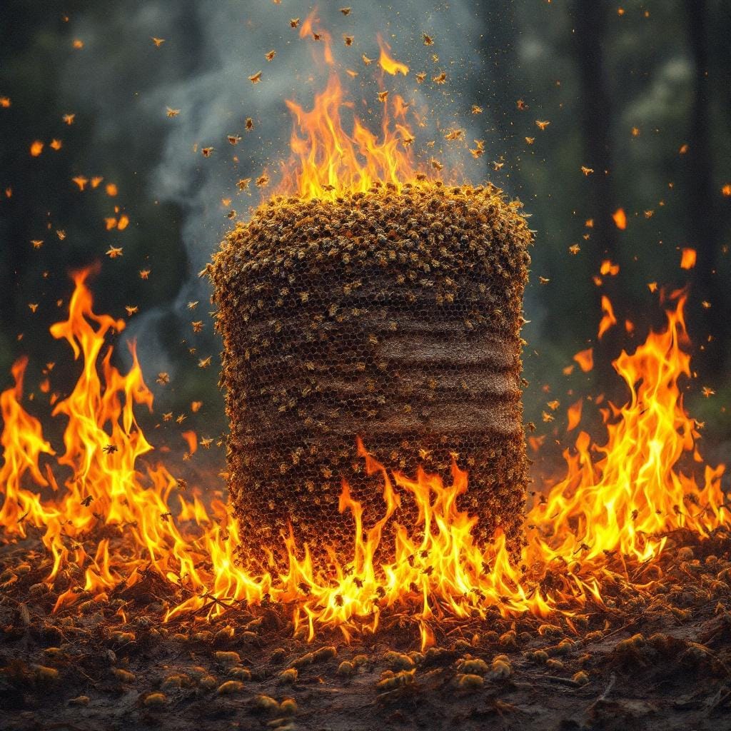 Bee hives on fire